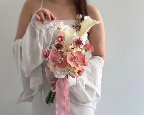 peach♡ アーティフィシャルフラワーブーケ ウェディングブーケ