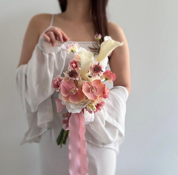 peach♡ アーティフィシャルフラワーブーケ ウェディングブーケ