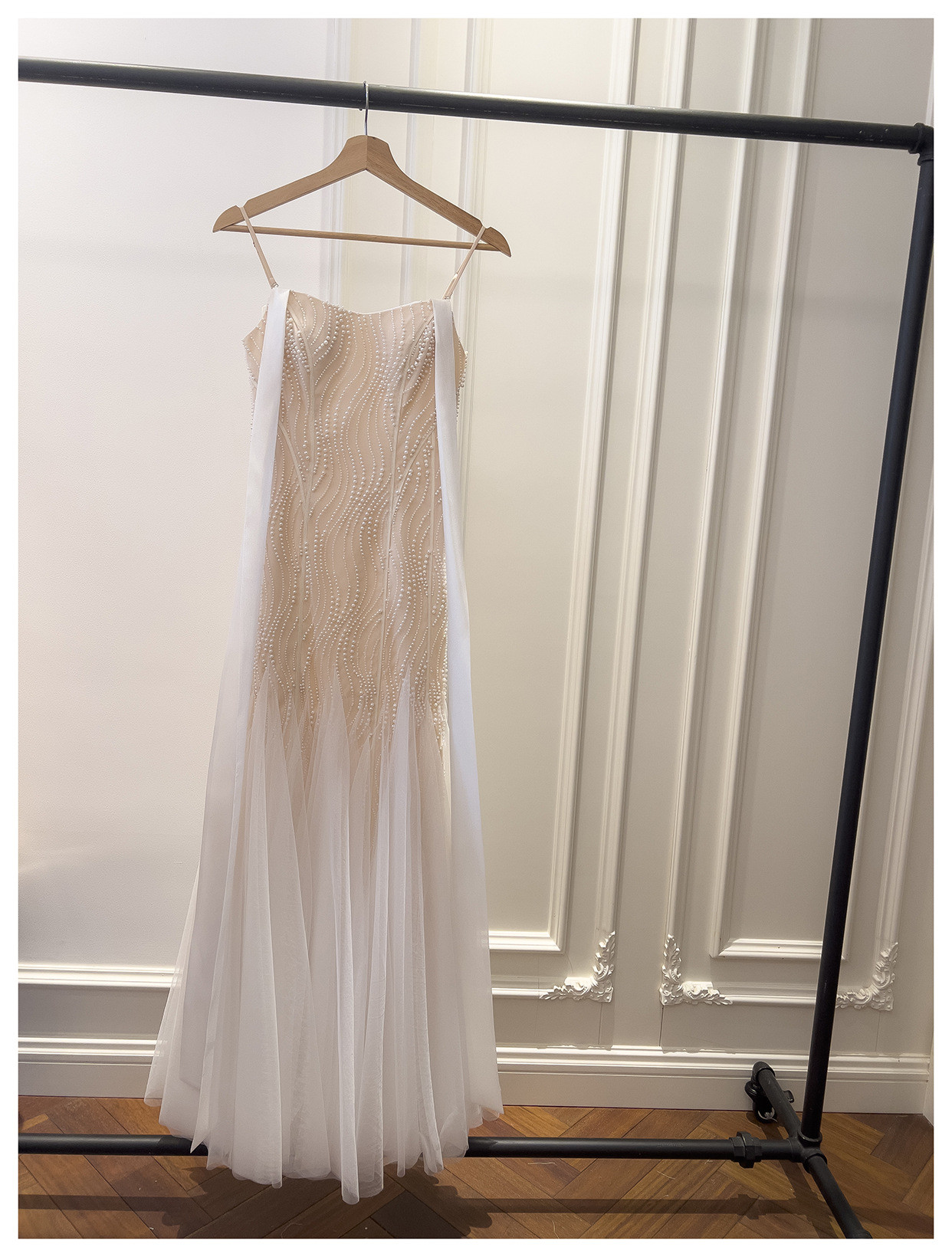 ノースリーブ リボン パール マーメイドドレス ウェディングドレス パーティー 上品 ロング 韓国風 二次会 69470