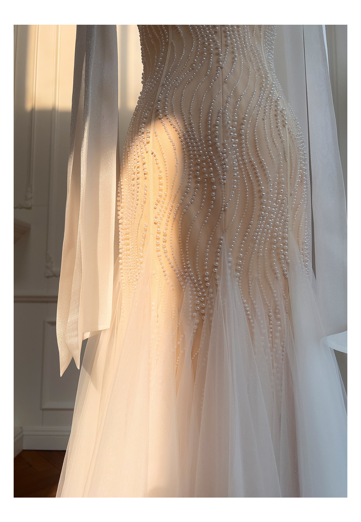 ノースリーブ リボン パール マーメイドドレス ウェディングドレス パーティー 上品 ロング 韓国風 二次会 69470