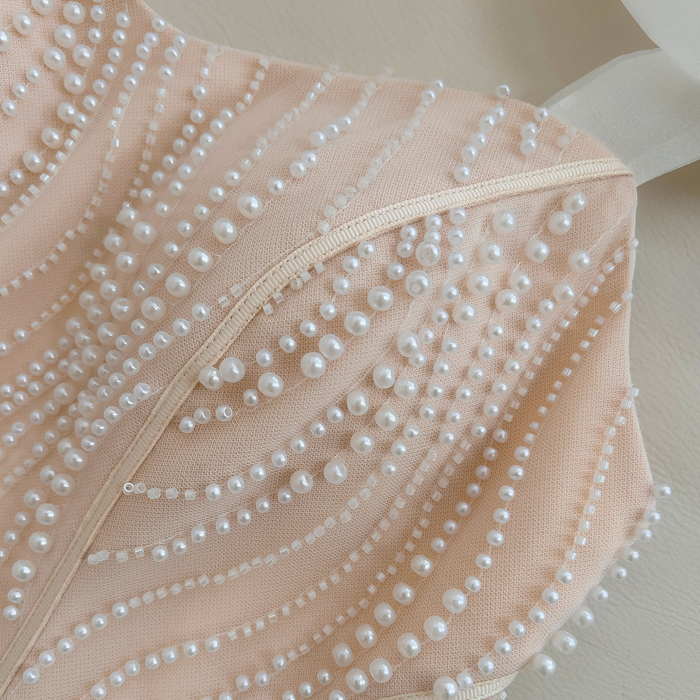 ノースリーブ リボン パール マーメイドドレス ウェディングドレス パーティー 上品 ロング 韓国風 二次会 69470