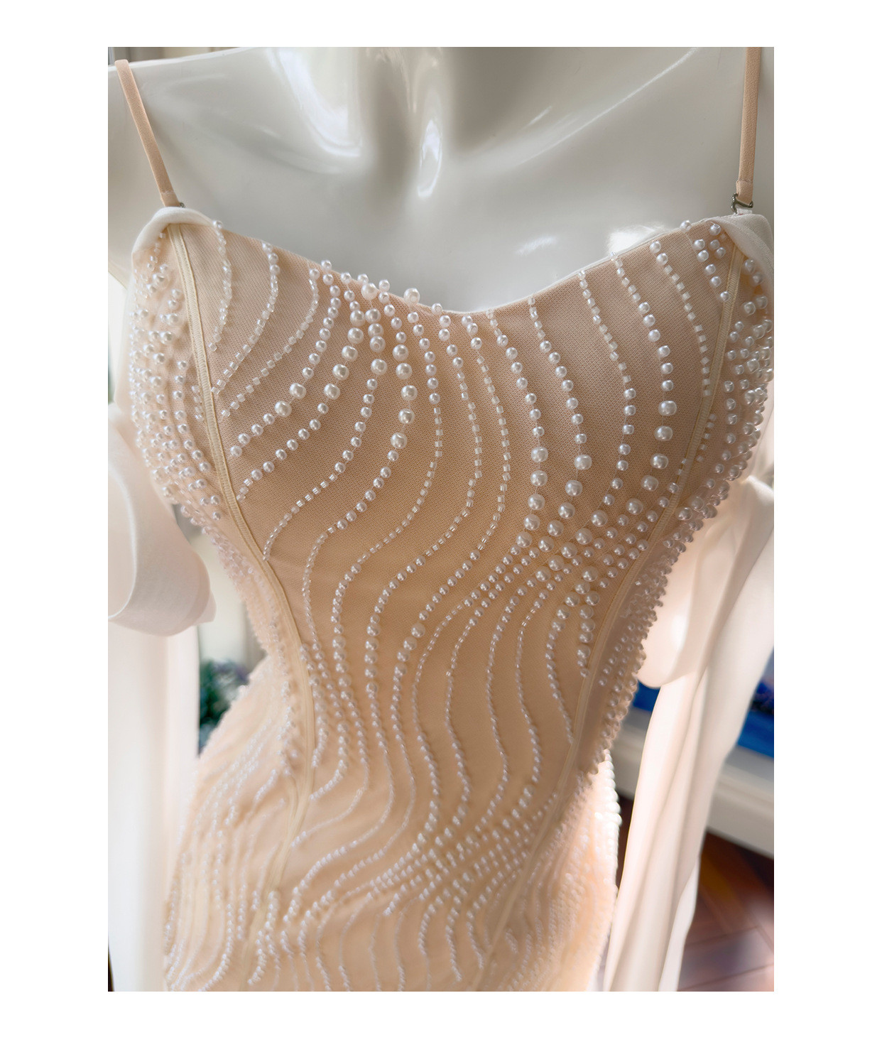 ノースリーブ リボン パール マーメイドドレス ウェディングドレス パーティー 上品 ロング 韓国風 二次会 69470