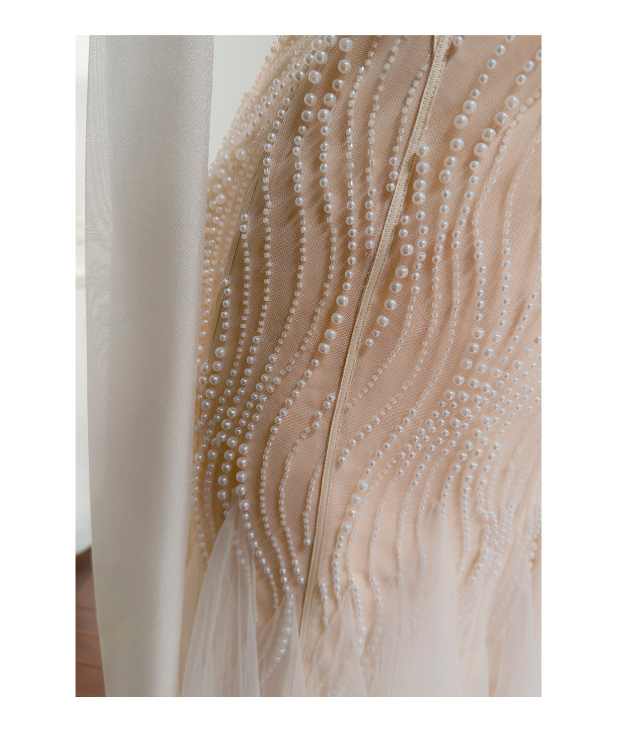 ノースリーブ リボン パール マーメイドドレス ウェディングドレス パーティー 上品 ロング 韓国風 二次会 69470