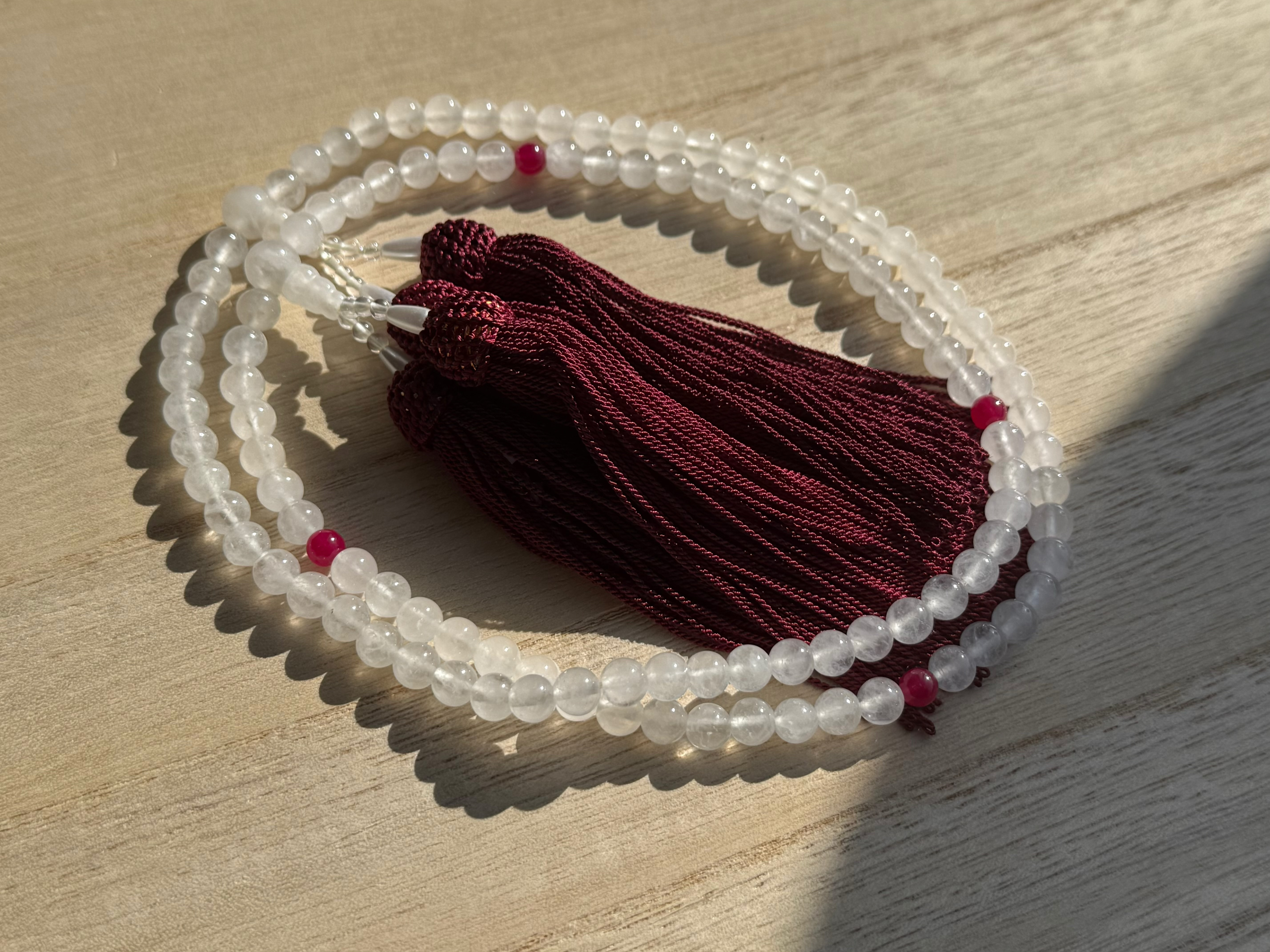 全宗派共通 108珠本式念珠 ホワイトジェード＆ルビー 数珠