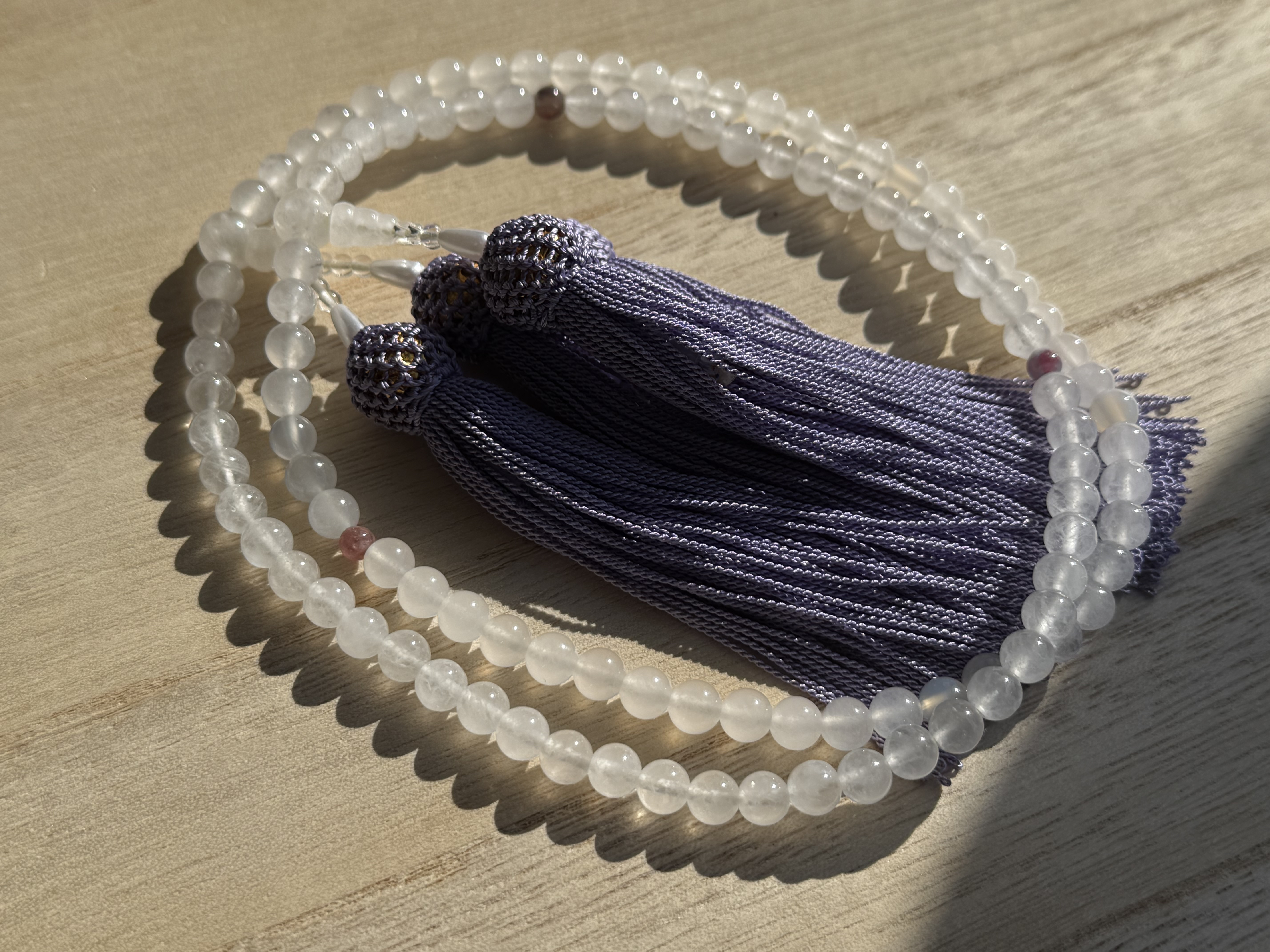 全宗派共通 108珠本式念珠 ホワイトジェード＆ピンクトルマリン 数珠