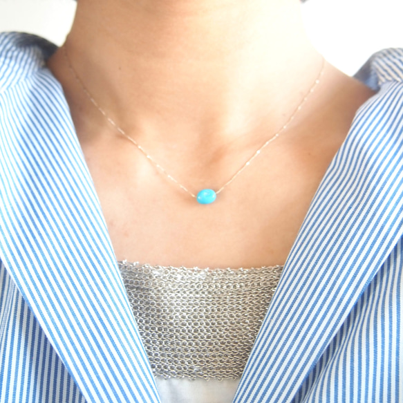シルバーチェーン◆スリーピングビューティー ターコイズの華奢ネックレス 4枚目の画像
