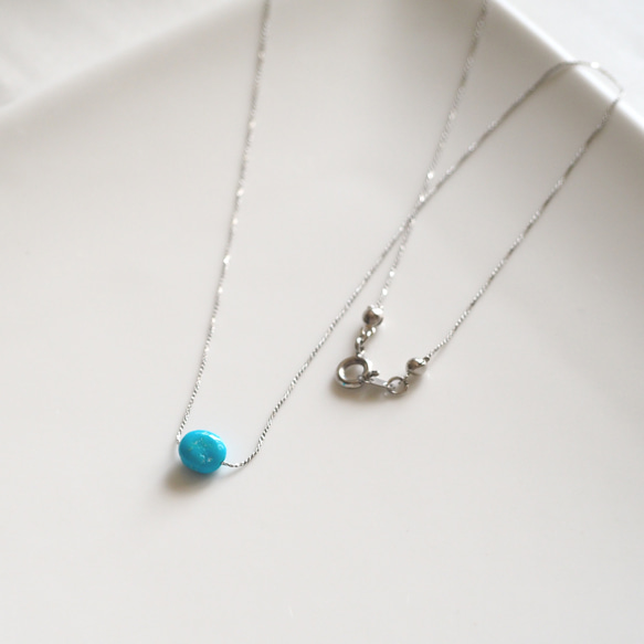 シルバーチェーン◆スリーピングビューティー ターコイズの華奢ネックレス 2枚目の画像
