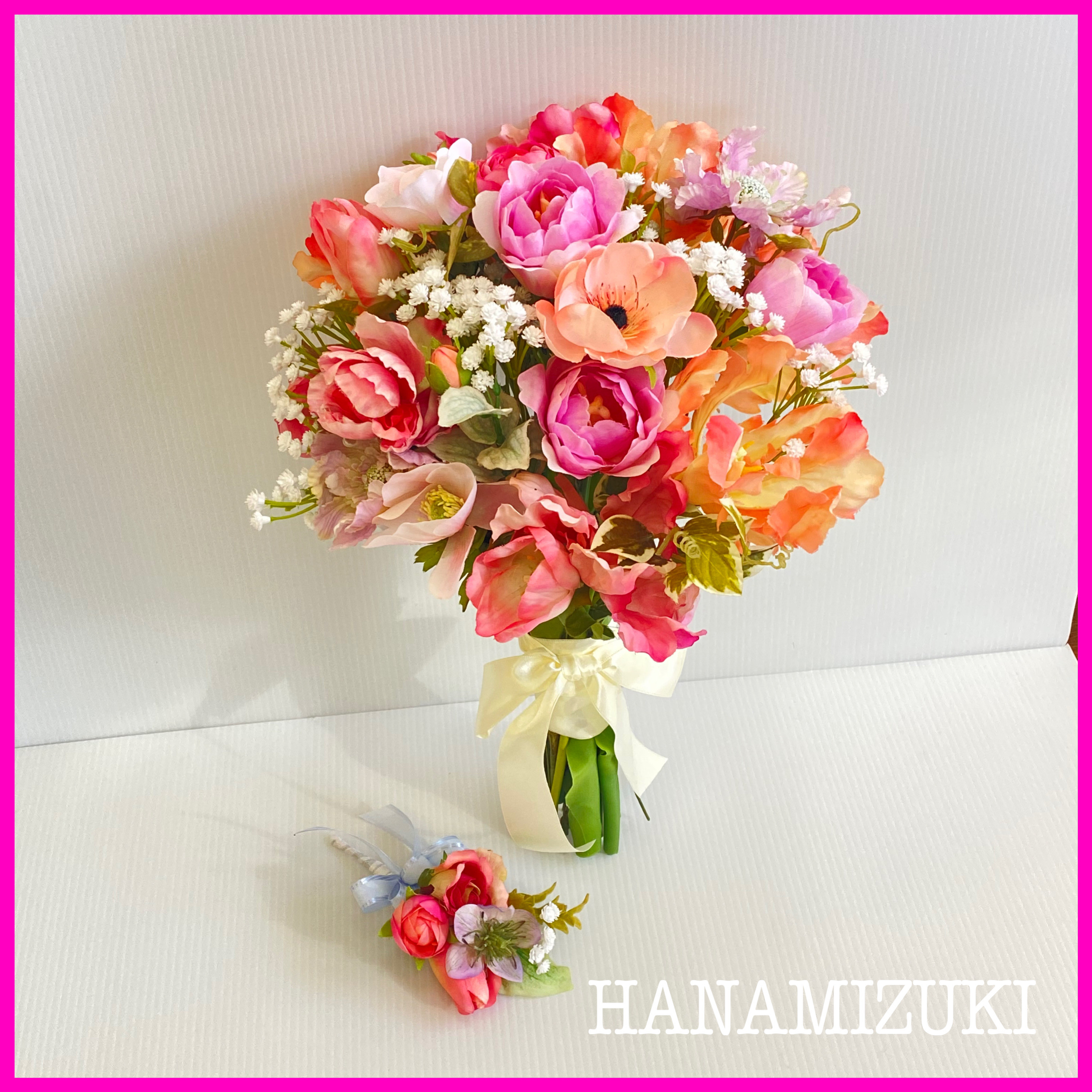 春 spring ブライダルブーケ クラッチブーケ チューリップ アーティフィシャルフラワー 造花 ブーケ