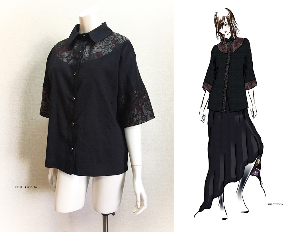 【1点もの・デザイン画付き】高級シルクウール切り替えゆったりブラウス（KOJI TOYODA）