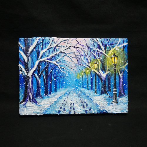 油絵 原画 【雪の散歩道】 絵画 油彩 雪 景色 風景画 冬 インテリア