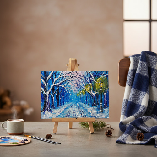 油絵 原画 【雪の散歩道】 絵画 油彩 雪 景色 風景画 冬 インテリア