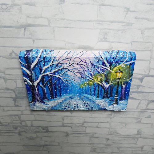 油絵 原画 【雪の散歩道】 絵画 油彩 雪 景色 風景画 冬 インテリア