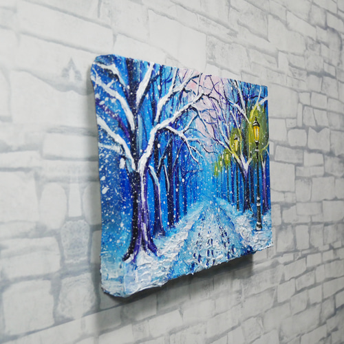 油絵 原画 【雪の散歩道】 絵画 油彩 雪 景色 風景画 冬 インテリア