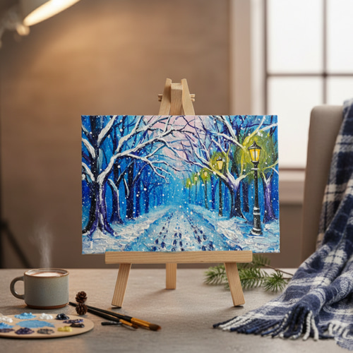 油絵 原画 【雪の散歩道】 絵画 油彩 雪 景色 風景画 冬 インテリア