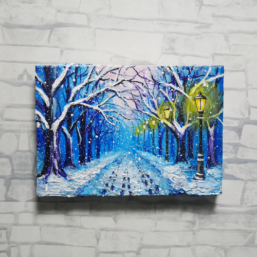 油絵 油彩 油彩画 絵画【冬の道路】 6dd21125db2cb3b02ebc1fcfa25407