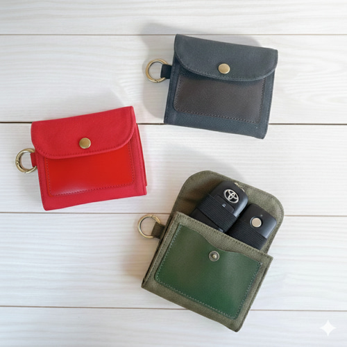 倉敷帆布 栃木レザー マルチポーチ キーケース 小物入れ 本革 ヌメ革