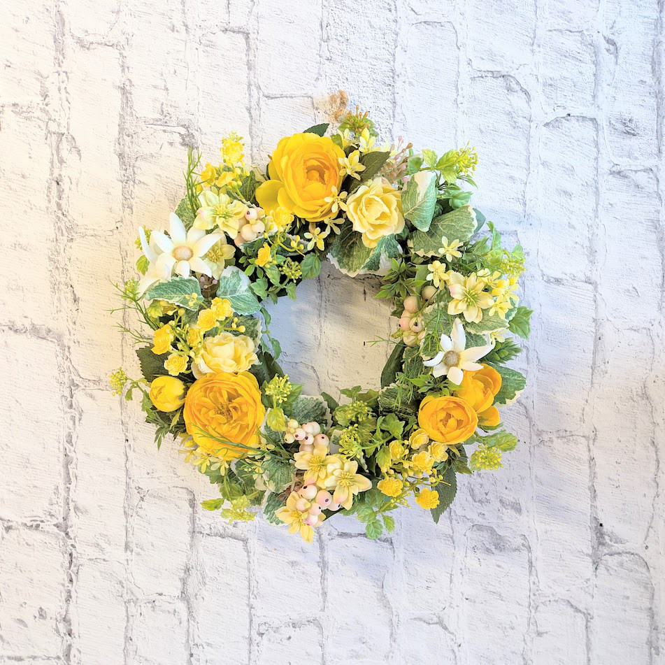 ラナンキュラスとフランネルフラワーのアーティフィシャルフラワーリース[a20261005]