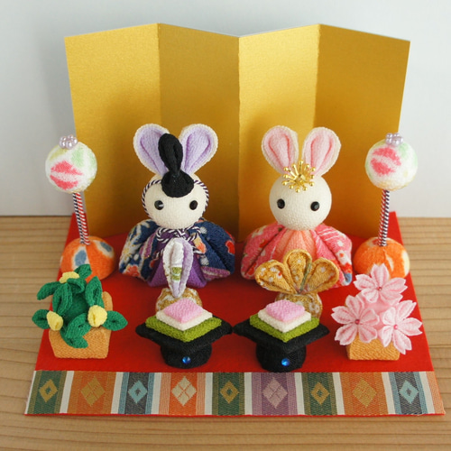 ひなまつり ひな人形 うさぎ 桃の節句 橘 桜 菱餅 雪洞 屏風 毛氈