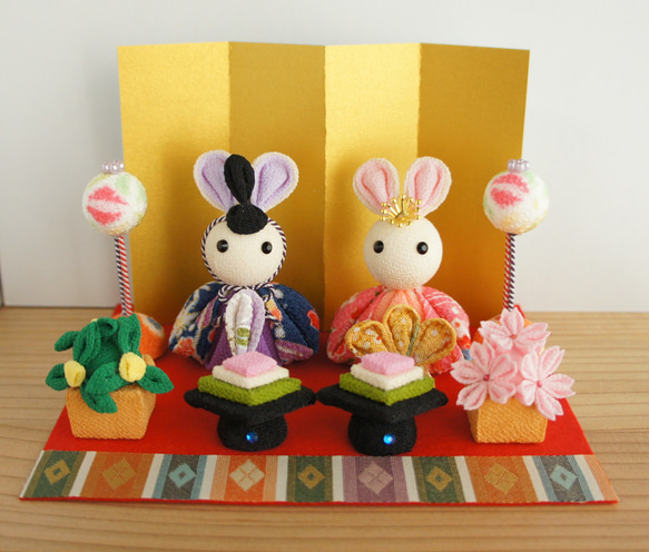 ひなまつり ひな人形 うさぎ 桃の節句 橘 桜 菱餅 雪洞 屏風 毛氈