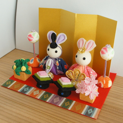 ひなまつり ひな人形 うさぎ 桃の節句 橘 桜 菱餅 雪洞 屏風 毛氈