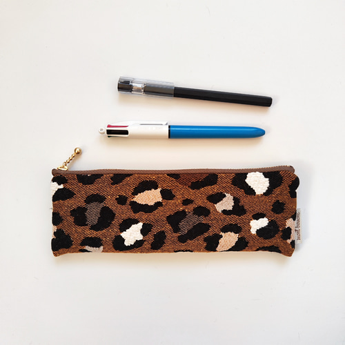 限定色》mont bouche フランス生地のレオパード柄ペンケース ポーチ