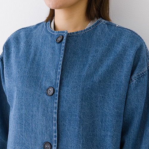 人気デニム】ステッチが際立つ 大人の春デニム 9オンス ノーカラー