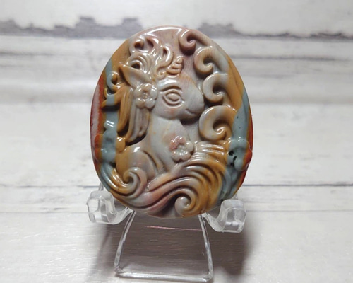 阿拉善瑪瑙 ちょこっとアート ユニコーン 置物にもルースとしても使え