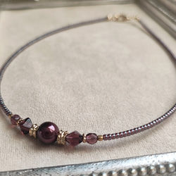 ボルドー色パールと紫色チェコビーズのチョーカーネックレス 14枚目の画像