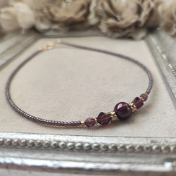 ボルドー色パールと紫色チェコビーズのチョーカーネックレス 8枚目の画像