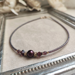 ボルドー色パールと紫色チェコビーズのチョーカーネックレス 12枚目の画像