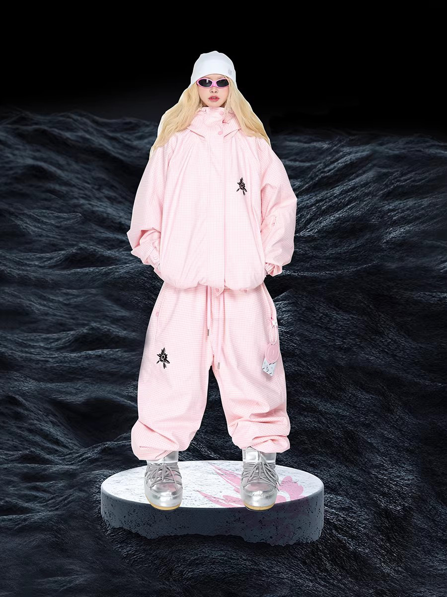 2026 スノボウェア チェック柄 ピンク 3L レディース メンズ ジャケット パンツ SK152