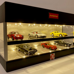 1/43展示14台可・黒大理石・2層式ディスプレーBOX/2色LED30灯