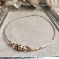 シャンパン色パールとチェコビーズのチョーカーネックレス 13枚目の画像