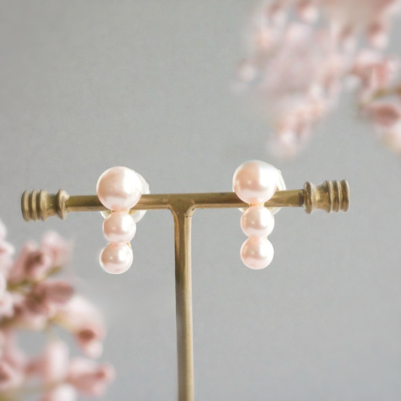 【看起來像耳環的耳環】2026流行色櫻花粉珍珠耳環，適合學校入學典禮佩戴 第8張的照片