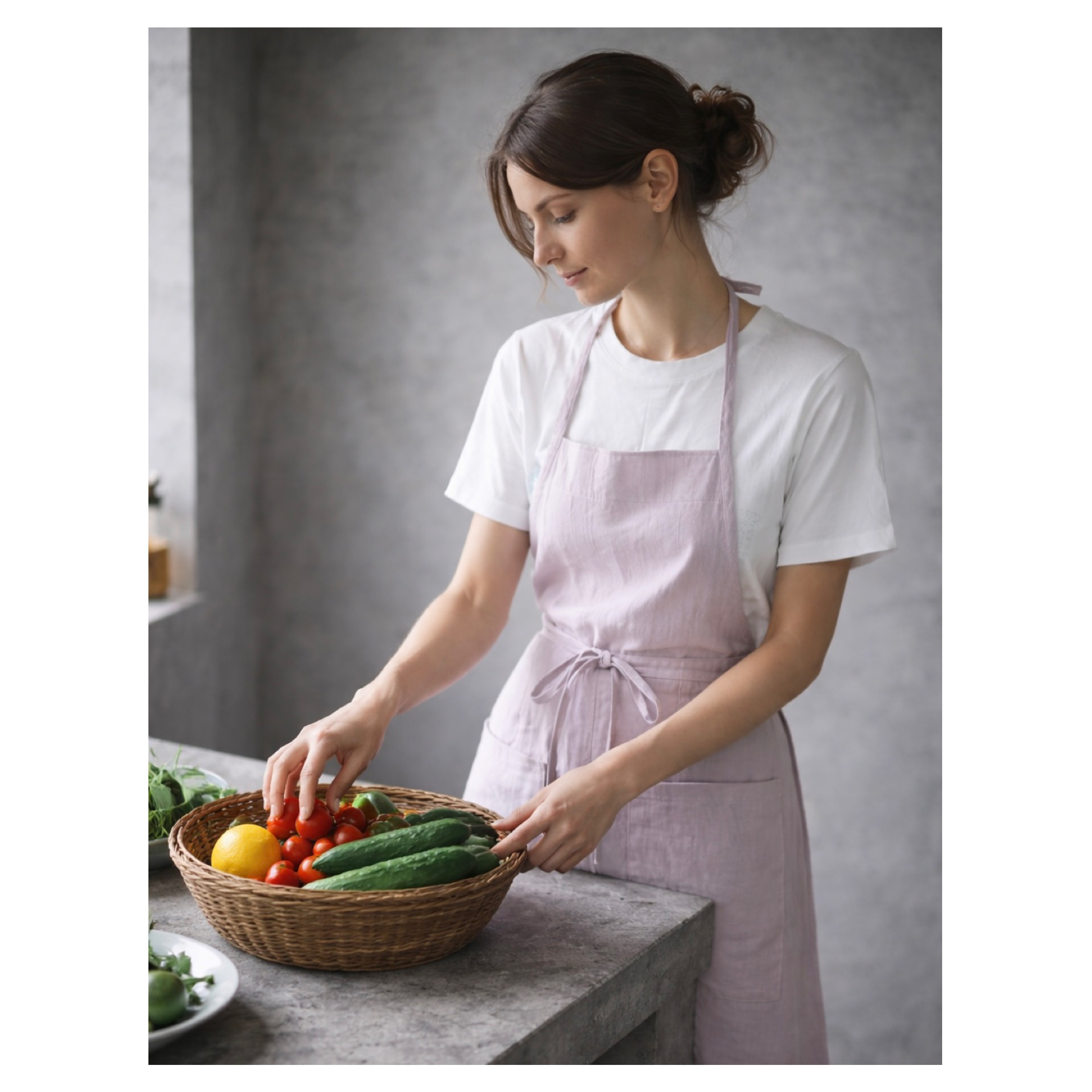 ふっくら厚み2倍のとろみダブルガーゼの前スリット美シルエットエプロンドレス／ダブルガーゼエプロンワンピース／ドーンピンク