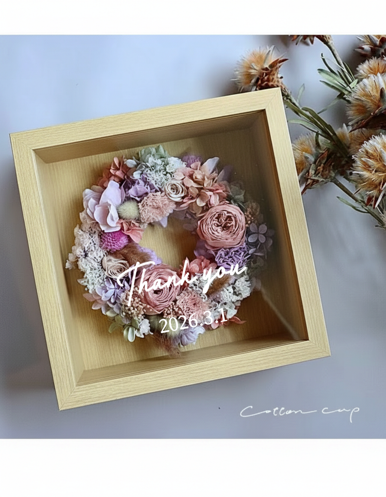 メッセージ入りドライフラワーガラスBOX  送別ギフト2026 春の誕生花2026