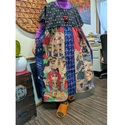 大漁旗と鯉柄ののぼり旗の柿渋染めパンツ 古布リメイク ロングパンツ