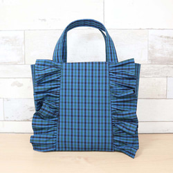 フリル付き ファミリア風 赤チェック ポケット付き A4 縦型トート