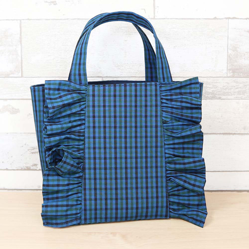 フリル付き ファミリア風 ブルーグリーンチェック タータンチェック