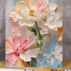 60×40cm】キャンバスアート テクスチャーアート 花 油絵 抽象画 手描き