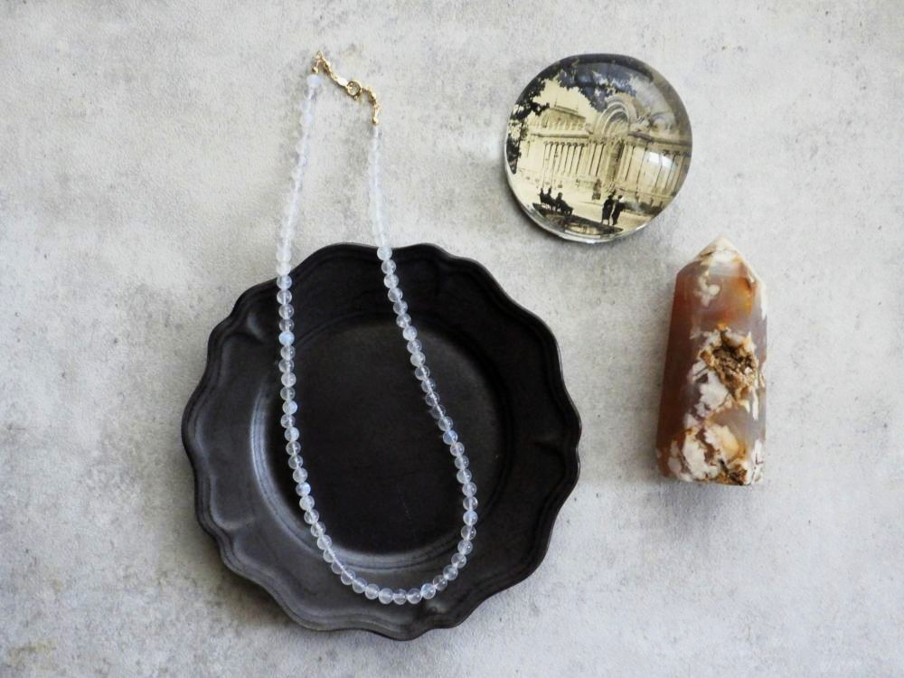 天然石のネックレス ■ N-LINE 14KGF ■ ホワイトラブラドライト AAA 別名：レインボームーンストーン