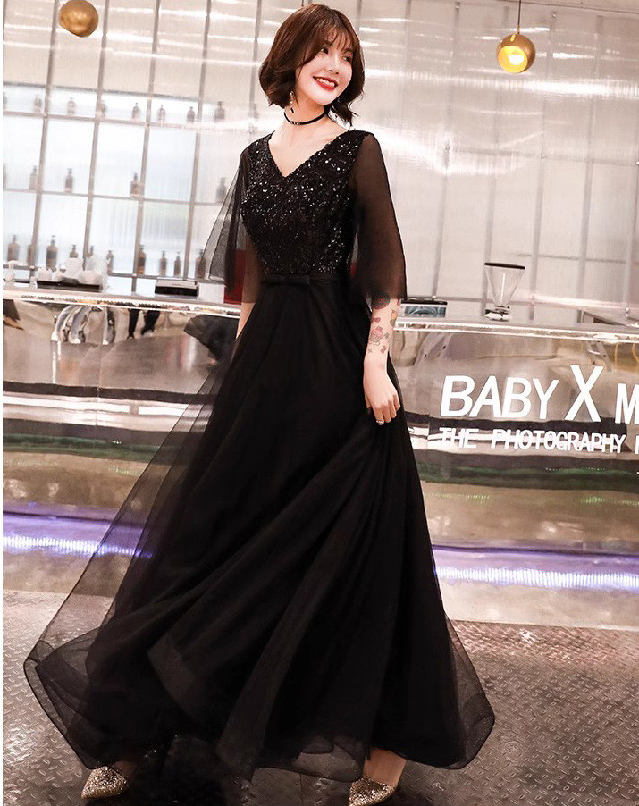 パーティードレス 黒 Vネック シンプル 優雅 韓国風 花嫁 誕生日 成人式 前撮り 二次会 お呼ばれ AK799