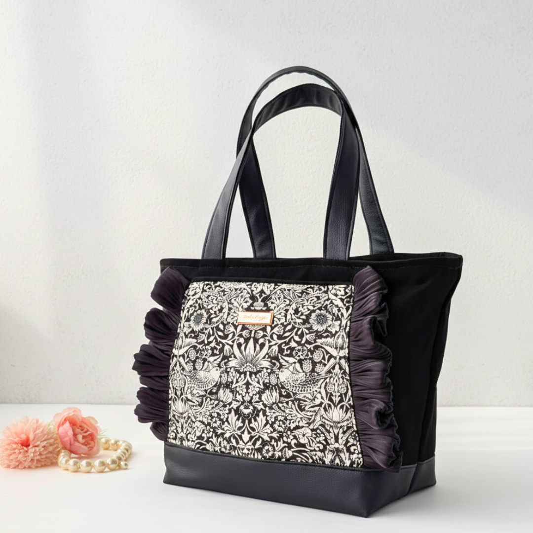 ▪️新作▪️  限定3点【卒入学から普段使いまで】モリス いちご泥棒のフリルトートバッグ｜自立する大人バッグ