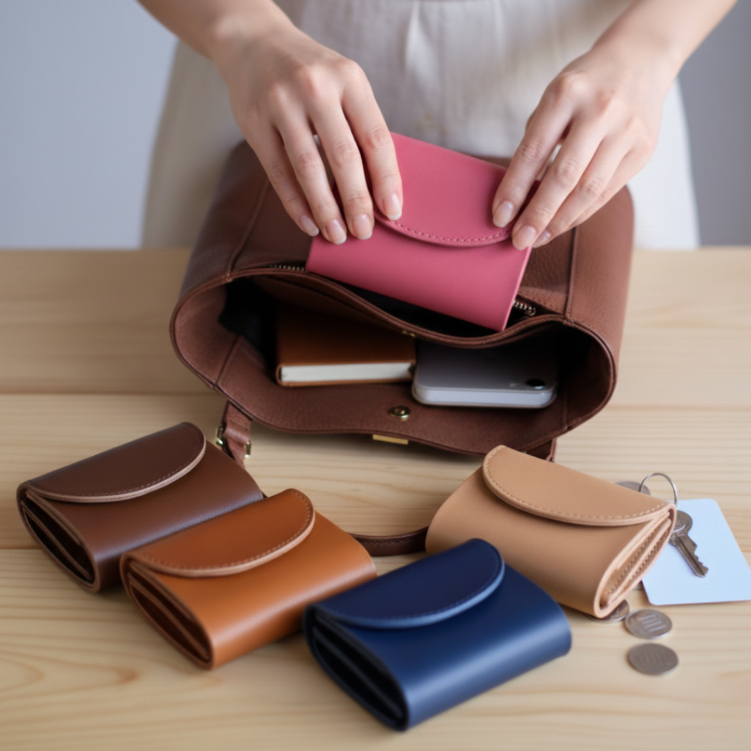 選べるカラーレザーの小さな相棒　鍵も収納　コンパクトミニ財布　新しい生活に向けた財布新調に