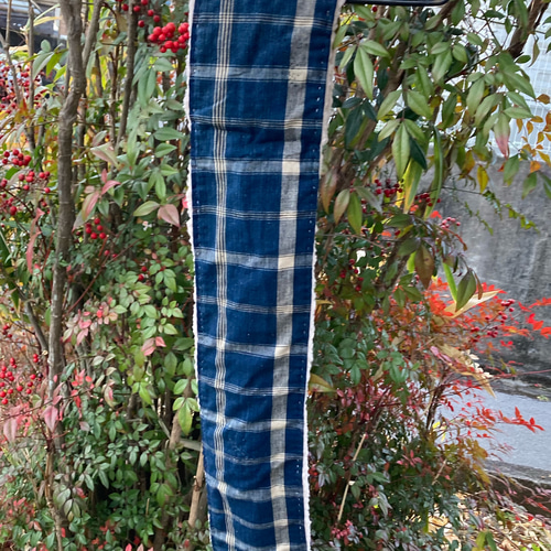 藍染 古布 手織り 縞木綿 リメイク シングルスヌード ネックウォーマー 藍染 古布 手織り 縞木綿 リメイク シングルスヌード ネックウォーマー