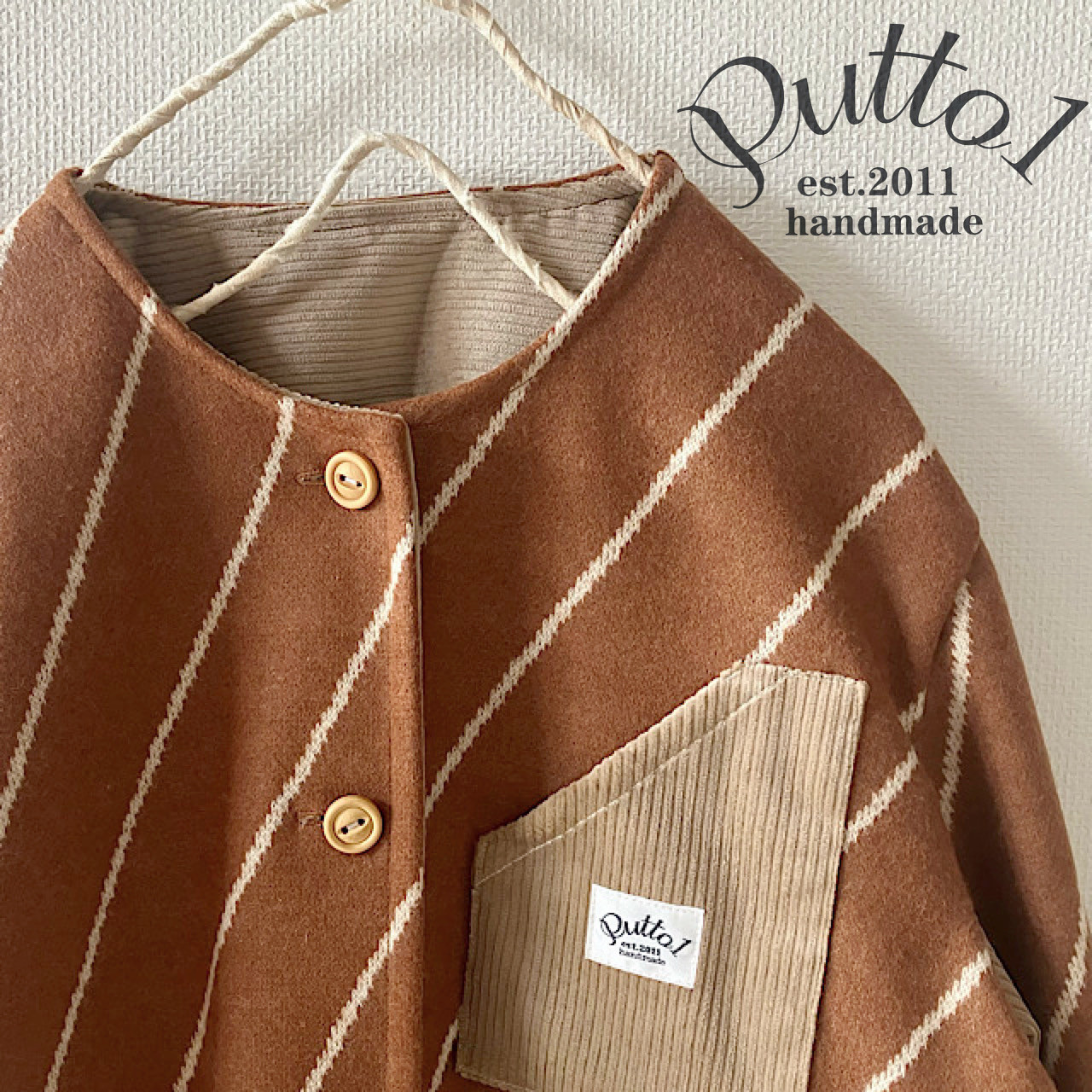 SEAL¥2000お値下げ1着限定・数日で発送・ウールニット×コーデュロイのノーカラージャケット・裏無し一重仕立て