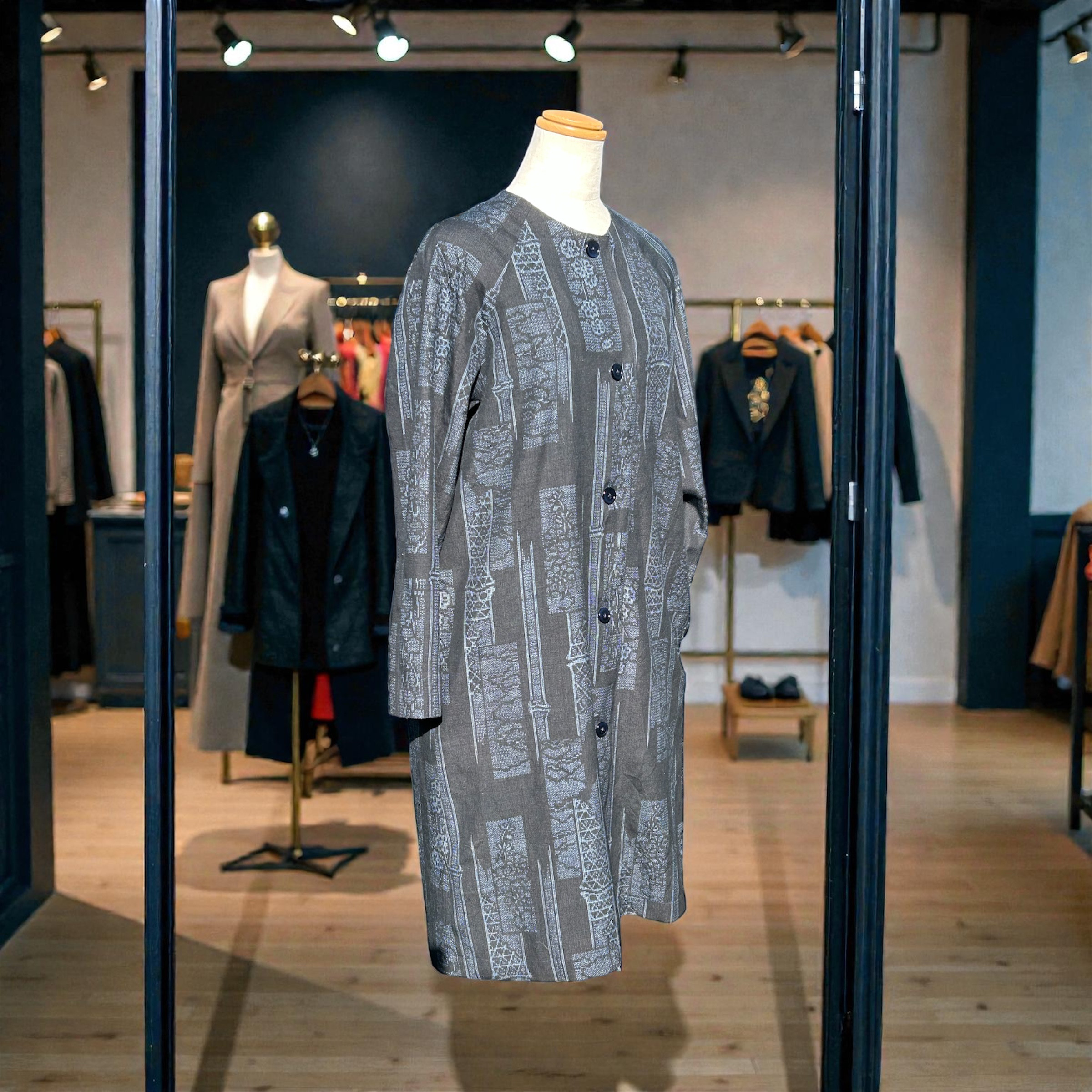 新作本場結城紬100亀甲 春コート｜ラグラン袖と共布スカーフ付き⭐送料無料