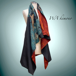 紗着物 スクエア変型ジレ 着物リメイク カーディガン ドレープ