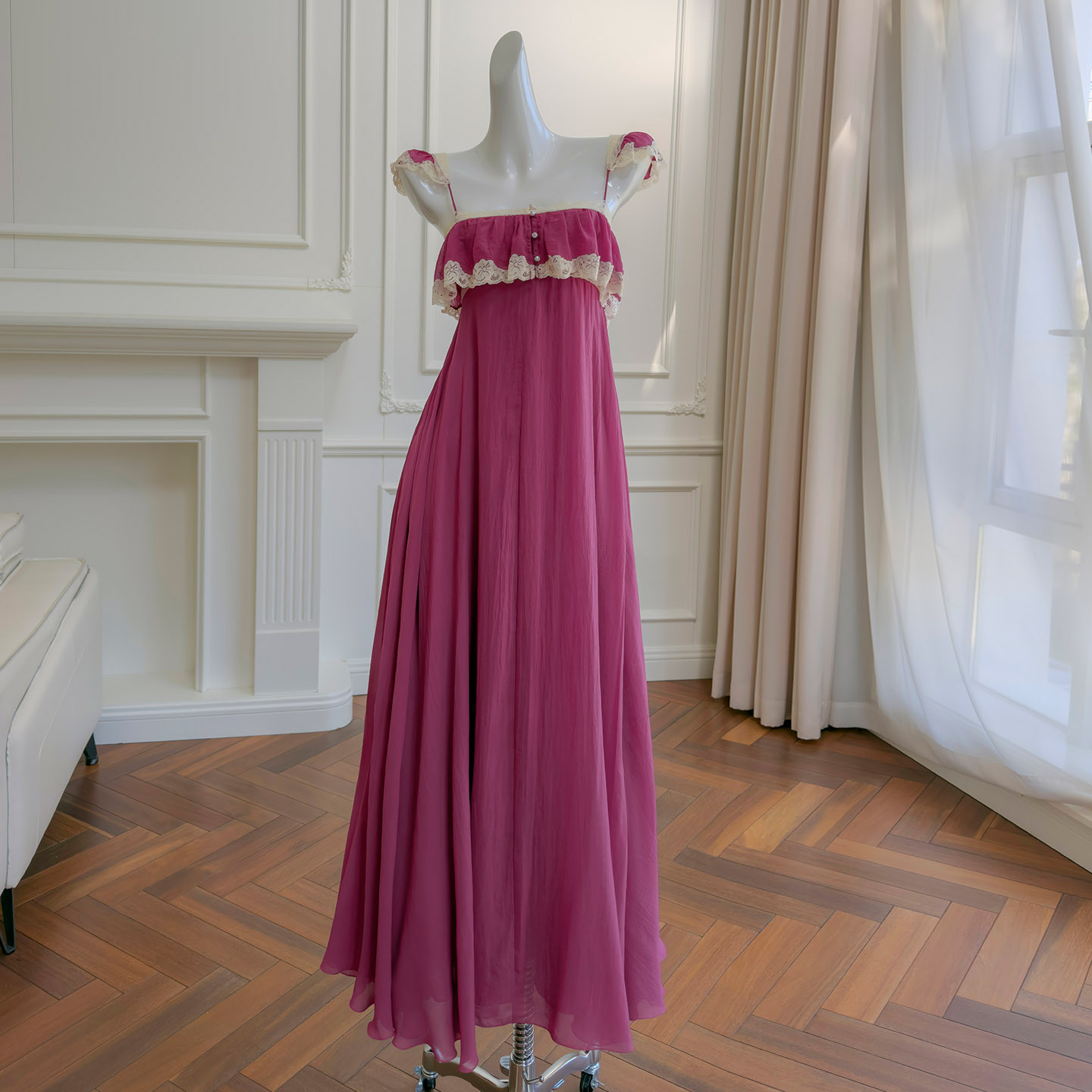 ローズ フリル 可愛い ワンピース パーティー カジュアル お出かけ 旅行 上品 ロング 韓国風 二次会 69526 11,506円