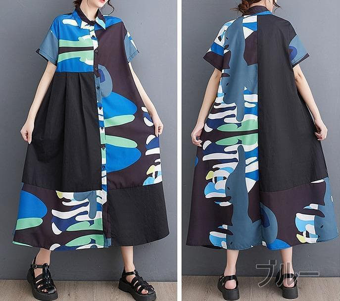 大きいサイズ レディース ワンピース　シャツ　春夏 秋 新品 半袖　ロング